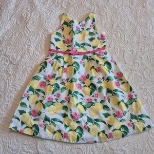 Janie and Jack girls size 5 lemon and floral design sleeveless dress lined EUC